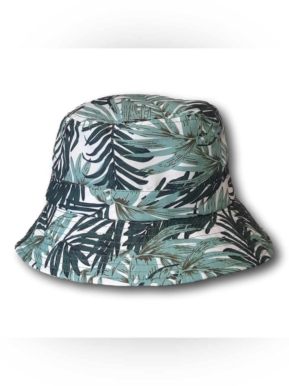 Unisex Tropical White and Green Palm Print Bucket Hat